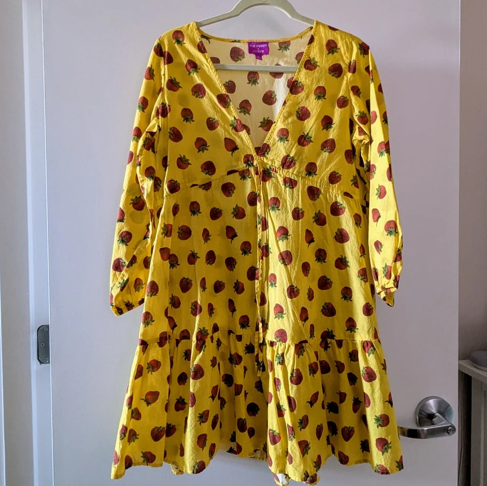 J. Crew Edie Parker Cover-up Dress, Size Small, Like New Yellow Strawberry - Picture 6 of 8